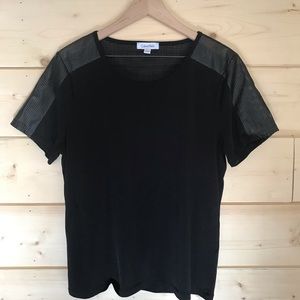 Short sleeve top with leather detail